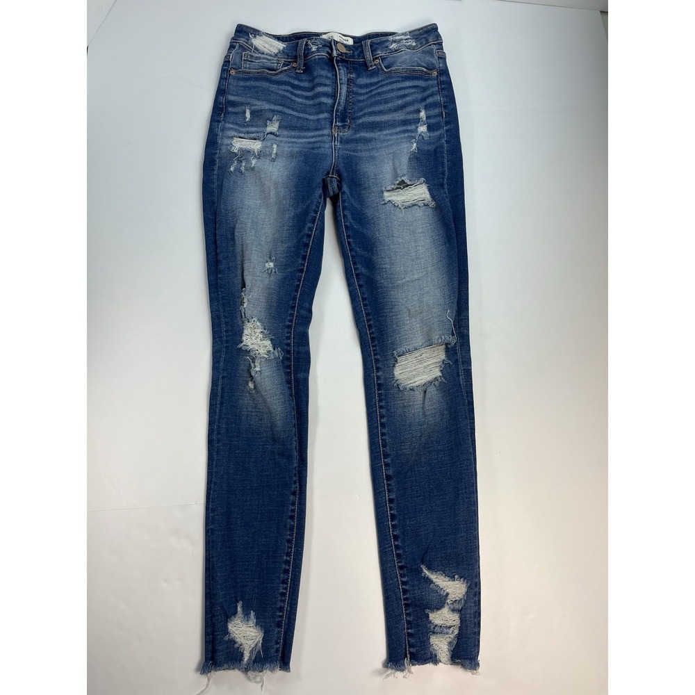 BKE Parker Universal Fit High Rise Ankle Skinny Jeans 27 (28x28) Blue Distressed